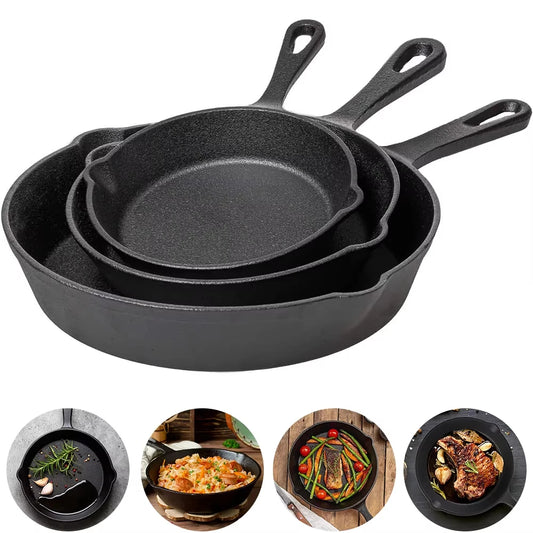 Cast Iron Skillet Set of 3 — Pre-Seasoned & Ready to Use